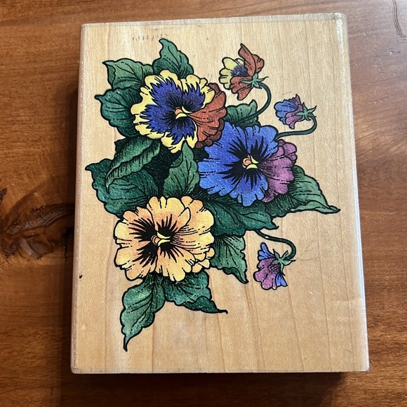 Stampendous Rubber Stamp Pansy Patch Flowers Open Line Design 5.25”x4” - Picture 2 of 9